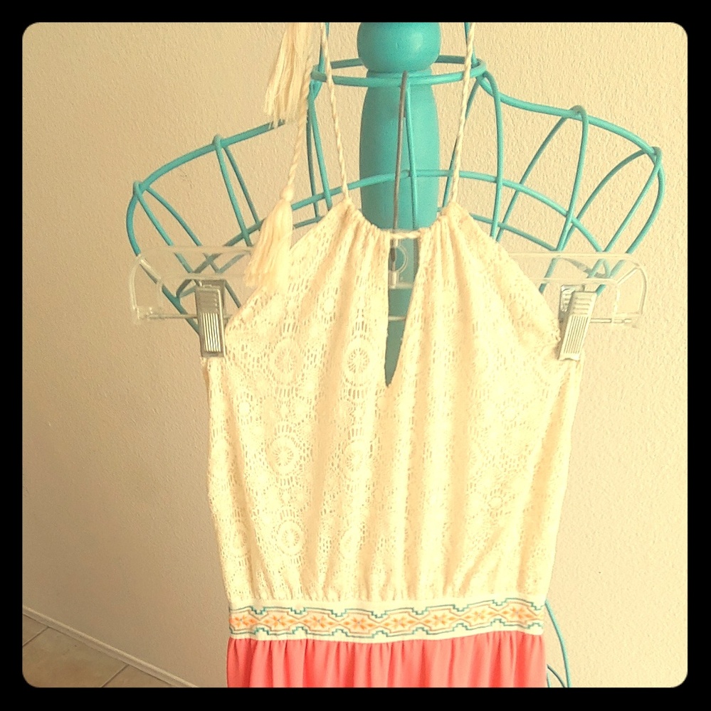 Pink and white maxi dress